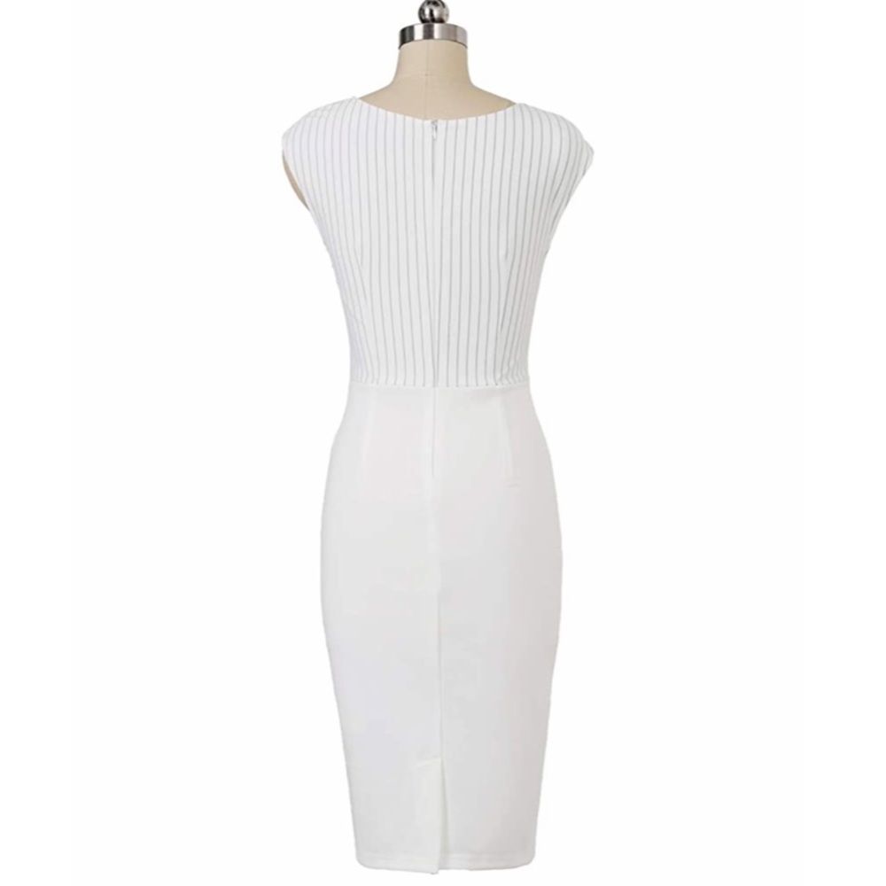 NWT pinstripe white sheath dress ruched detail - Picture 4 of 7